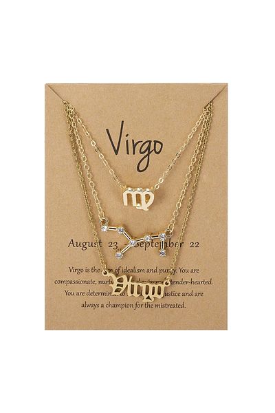 Choice Virgo-Gold 3Pcs/set 12 Zodiac Sign Necklaces Set For Women Constellation Pendant Chain Choker Birthd