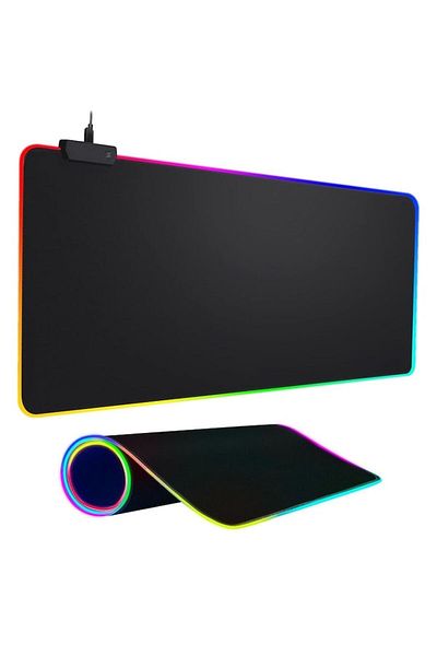 NEXTLY Large Mousepad For Keyboard And Mouse, RGB Illuminated Edges, 30x80cm, Black