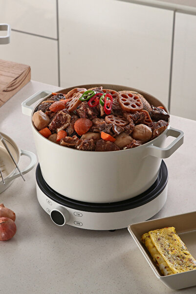 Prima Nova Fika Glass Lid Aluminum Casting Deep Pot 22cm, Beige