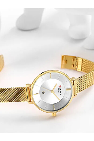 Curren Ladies/Girls 9037 Stainless Quartz Buckle Round Water Resistance Analog Wrist Watch - Gold