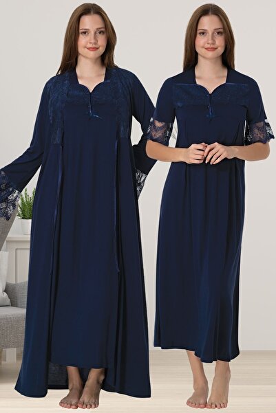 ByLohusa Effortt Lacivert Sabahlıklı Hamile Lohusa Gecelik Takım