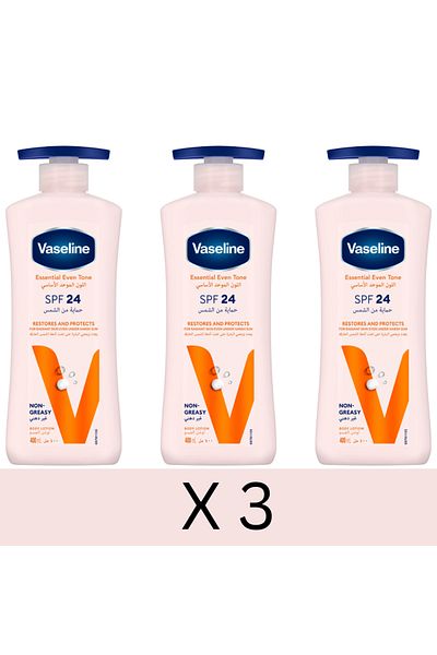 Vaseline Essential Even Tone Body Lotion SPF 24, 400ml x3 – Glowing & Sun-Protected Skin