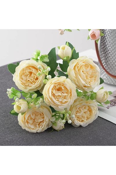 Choice yellow 1PC Artificial Flowers Silk Rose Peony Small White Bouquet Vases for Home Party Winter Weddin