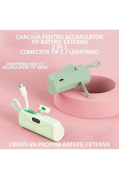 NEXTLY External Battery Case, Type-C Connector, Lightning Cable, Power Supply