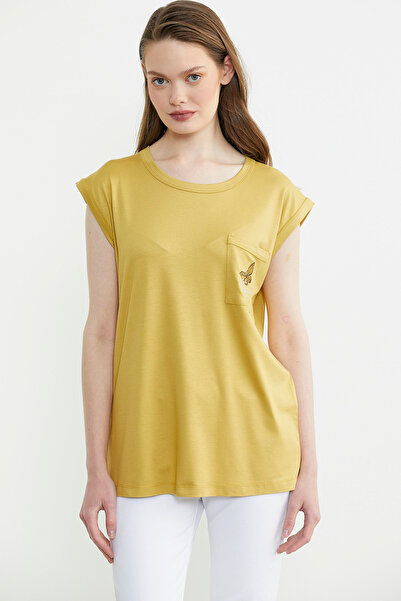 Sementa Tricou cu buzunare drapat cu maneca joasa - mustar