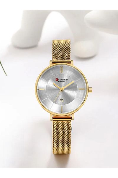 Curren Ladies/Girls 9037 Stainless Quartz Buckle Round Water Resistance Analog Wrist Watch - Gold
