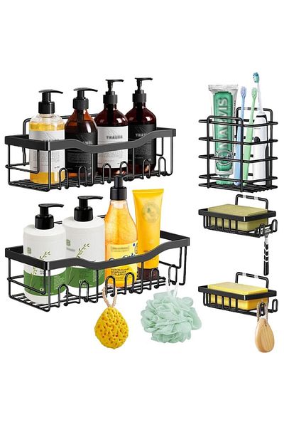 NEXTLY Bathroom And Kitchen Rack, 5 Storage Shelves, Multiple Hangers