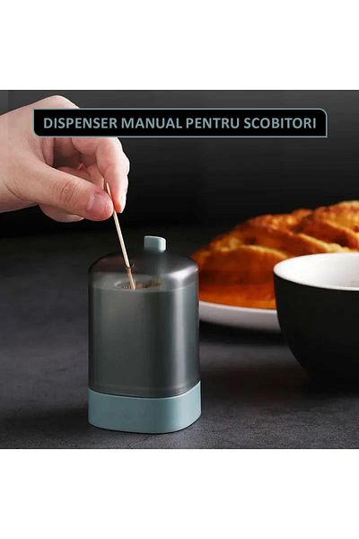 NEXTLY Dispenser De Scobitori Cu Buton , Capac Transparent, Scobitorile Ies Automat Prin Apasarea