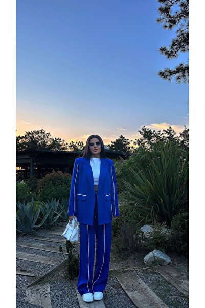 STMT BUTİK Biye Detaylı Oversize Blazer Ceket ve Pantolon Takım - Kadın Takım Elbise