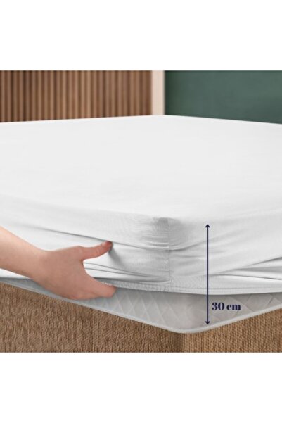 First Choice Bed cover set with elastic and 2 pillowcases, 100% ranforce cotton, 140x200 cm, White