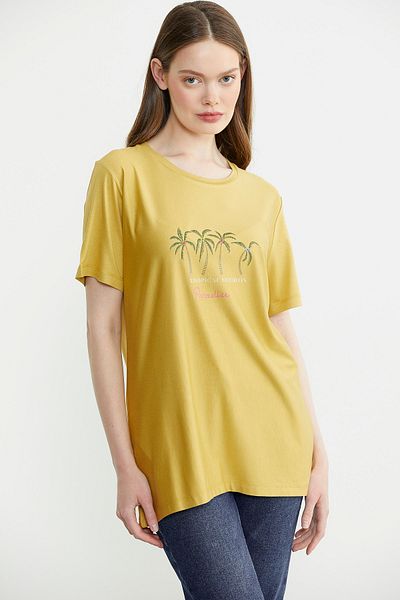 Sementa Exotic Printed Comfortable Fit T-Shirt - Mustard