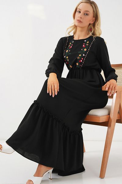 Bigdart Rochie lungă cu hijab brodat pentru femei 2550 - neagră