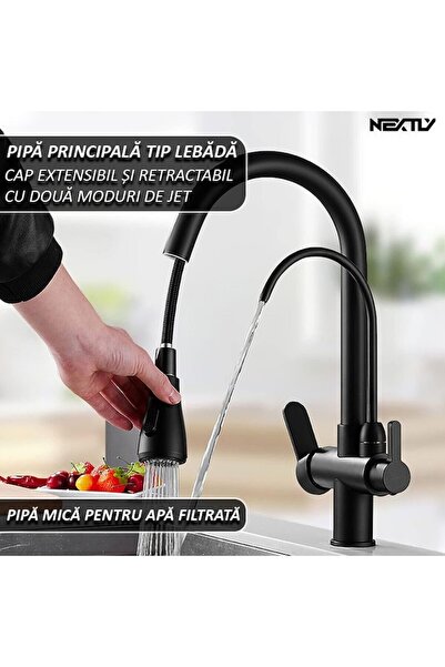NEXTLY Multifunctional Sink Mixer, Swan Type, Double, Extendable and Retractable Head