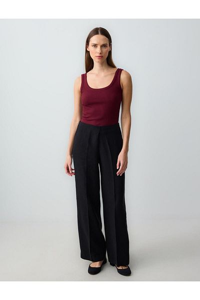 Jimmy Key Pantaloni negri 100% in, cu talie înaltă, cu picioare largi, lungi