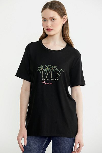 Sementa Exotic Printed Comfortable Fit T-Shirt - Black