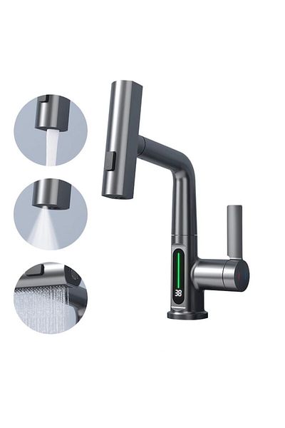 NEXTLY Sink Faucet, For Kitchen And Bathroom, Extendable And Retractable Head, 3 Modes