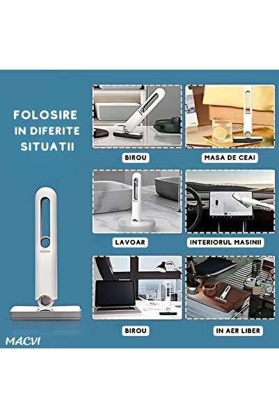 MACVI Macvi® Mini Mop for Cleaning Surfaces and Windows, Squeeze, Portable, 29 cm, White