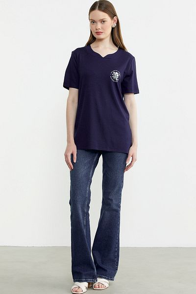 Sementa Μπλουζάκι με στάμπα Crew Neck - Navy Blue