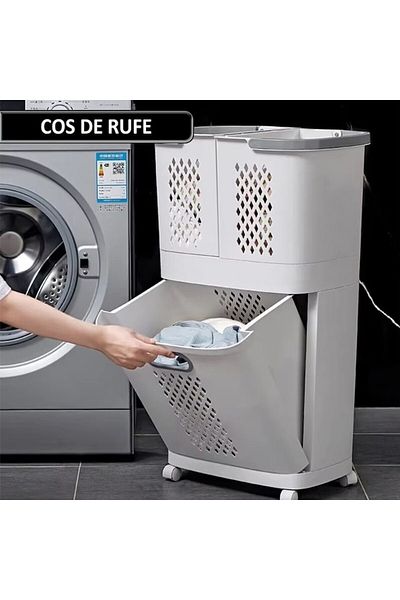 NEXTLY Cos De Rufe, Jucarii Copii Si Alte Obiecte , 3 Compartimente, 4 Roti Detasabile, 2 Cosuri