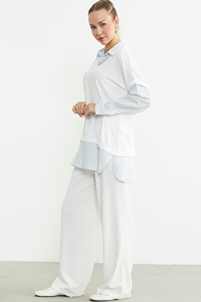 Sementa Bluz Kombinli Oversize Gömlek - Mavi