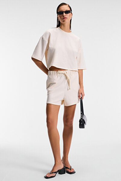 GRIMELANGE NUA Kadın Esnek Kumaşlı Kordonlu Comfort Fit Bej Şort