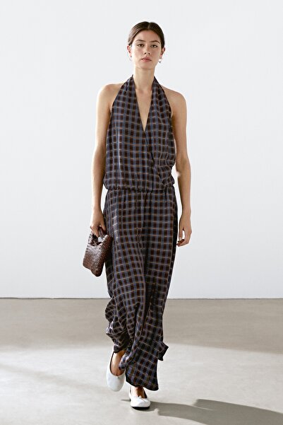 Massimo Dutti Desenli volanlı midi elbise