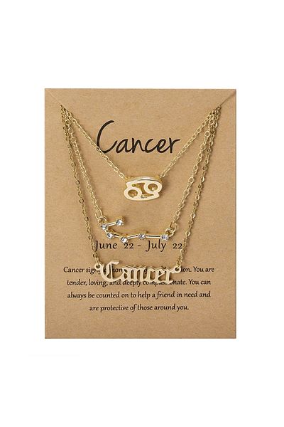 Choice Cancer-Gold 3Pcs/set 12 Zodiac Sign Necklaces Set For Women Constellation Pendant Chain Choker Birth