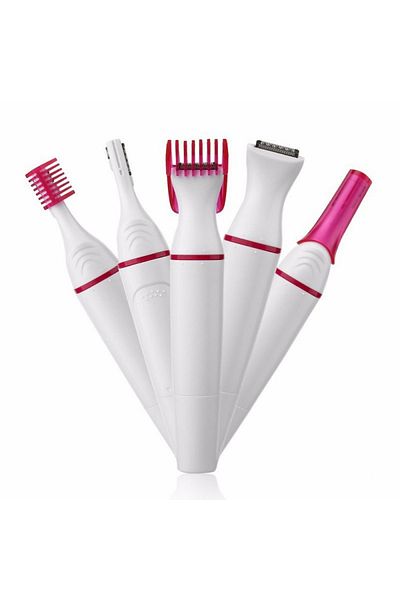 MACVI Macvi® 5 in 1 Multifunctional Epilator for Hair Trimming, Eyebrows and Electric Shaving, White/Pink