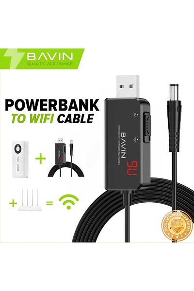 Bavin USB Router Adapter for Connecting Router to Wall Charger, Car Charger, Power Bank DC 5V to 9V/12V 1m