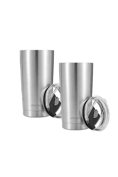 STELTECH 2’li Termos Set –600ML-Sıcak & Soğuk, Çelik Pipetli, Sürgülü Kapaklı...