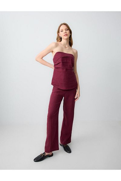 Jimmy Key Pantaloni din in roșu Claret cu croială dreaptă