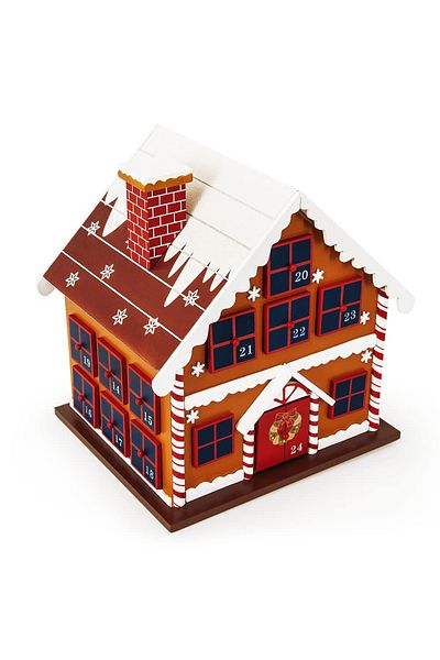 Spielwerk Decorațiune calendar Advent, formă de căsuță de turtă dulce, multicoloră, 24 de zile, 29 x 21 x 32 cm