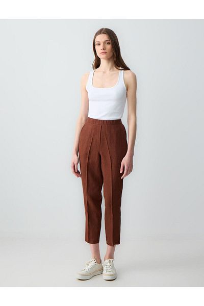 Jimmy Key Bitter Brown 100% Linen High Waist Regular Leg Woven Trousers