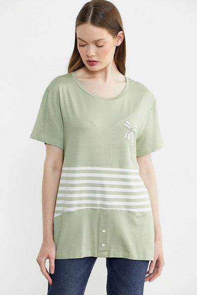 Sementa Printed Stripe Detailed T-Shirt - Green