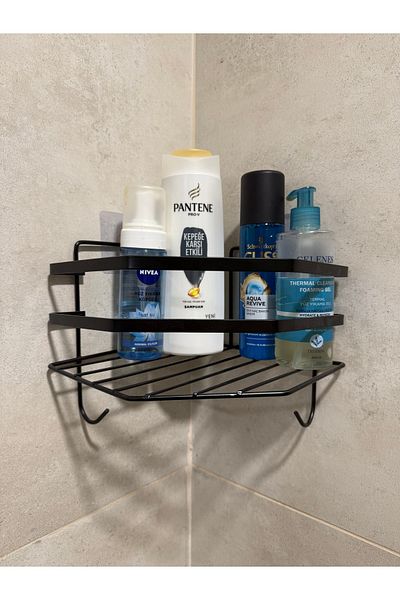SAY HOME Adhesive Corner Bathroom Shelf with Hanger