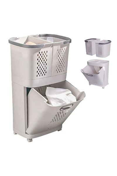 NEXTLY Cos De Rufe, Jucarii Copii Si Alte Obiecte , 3 Compartimente, 4 Roti Detasabile, 2 Cosuri