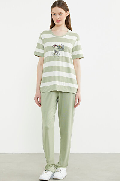 Sementa Rahat Kalıp Çizgili Pantolon Takım - Yeşil