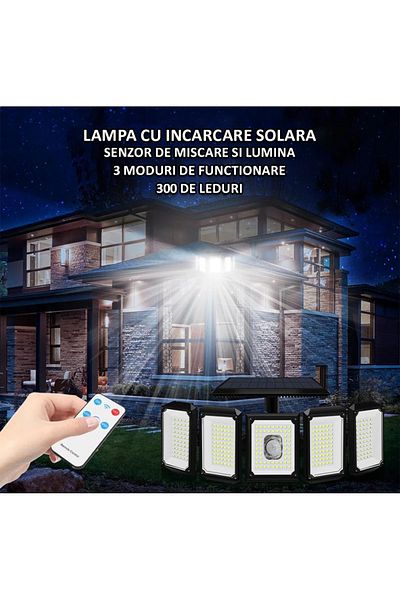 NEXTLY Set 2 X Lampa Cu Incarcare Solara , 300 X Led, 5 Capete Rotative La 360 Si Inclinate La 180