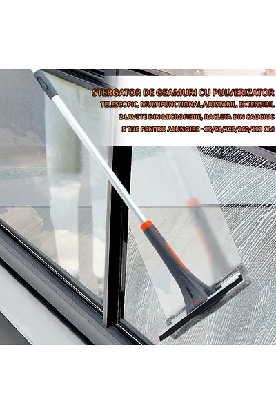 NEXTLY Stergator De Geamuri Telescopic Cu Pulverizator , 2 Lavete Din Microfibre, Racleta Din