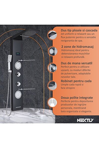 NEXTLY Multifunctional Shower Column Panel Type With Hydromassage And Led Lighting, , Rain Shower