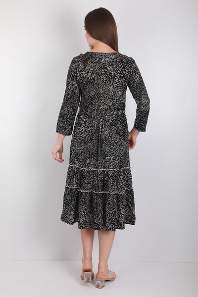 İMAJİNAL Rochie de damă cu buzunare cu model alb-negru, cu croială relaxată – 100% viscoză