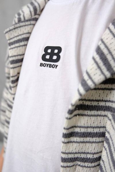 Minigimin Cicileri My Little One's Cicileri Bb Striped Cardigan Shorts Boy's 3-Piece Combination - Khaki