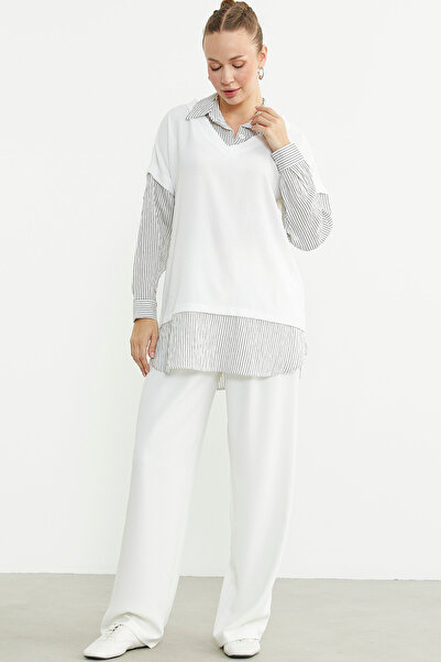 Sementa Bluz Kombinli Oversize Gömlek - Siyah