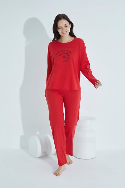 TAMPAP Women's Patterned Pajama Set Crew Neck Waynap 959