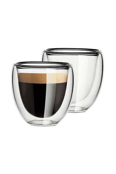 Köken Set de 2 căni, cană termică de cafea cu perete dublu, 100 ml fiecare, strat protector, sticlă borosilicată
