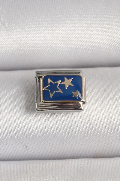 Skygo 316L Steel Silver Color Blue Gold Star Engraved Nomination Charm - Tj-Bc1202
