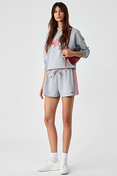 GRIMELANGE Xearth Women's Oversize Long Sleeve Hooded Gray Sweatshirt