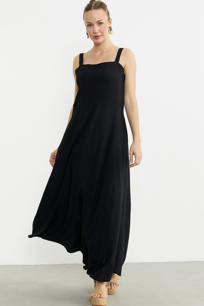 Sementa Довга сукня з тонким бретельками - чорна