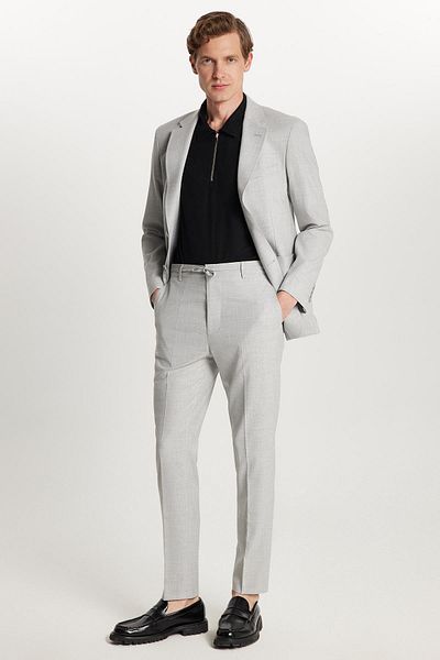 Tudors Men's Regular Fit Gray Flexible Lycra Fabric Mono Collar Bag Pocket Suit