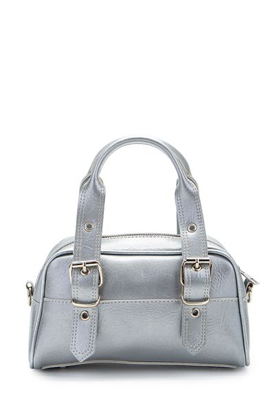 minebag Γυναικεία τσάντα χιαστί Ojos Silver Faux Leather με διπλή αγκράφα